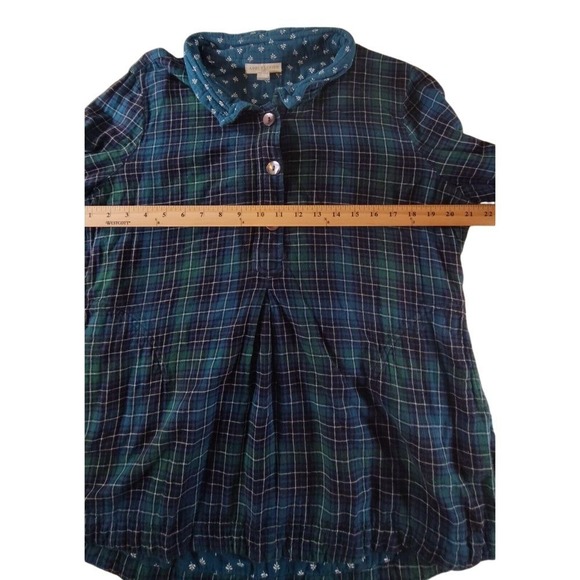 Appleseed's Womens Tunic Black Dark Green Plaid Ruffle Collar Holiday L Country - Picture 4 of 12